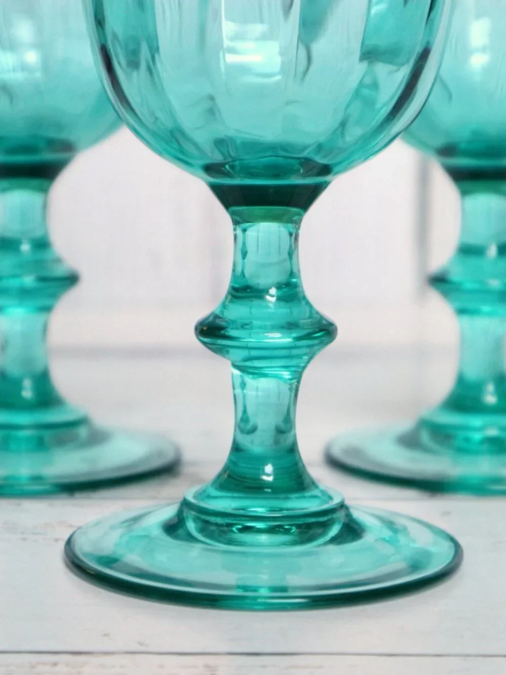 Vintage Luminarc France Monaco Cavalier Goblets Aqua Blue-Green Glasses Set (3)